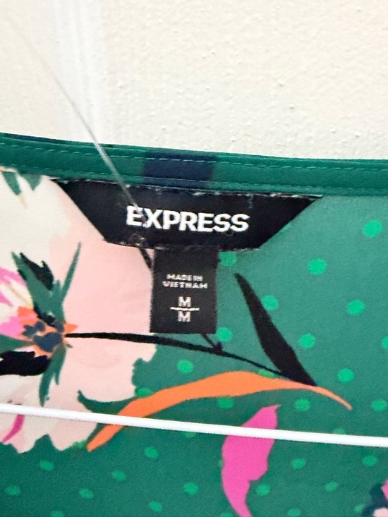 Express Green Floral Polka Dot Wrap Blouse With Tie Waist Size Medium - Picture 2 of 8